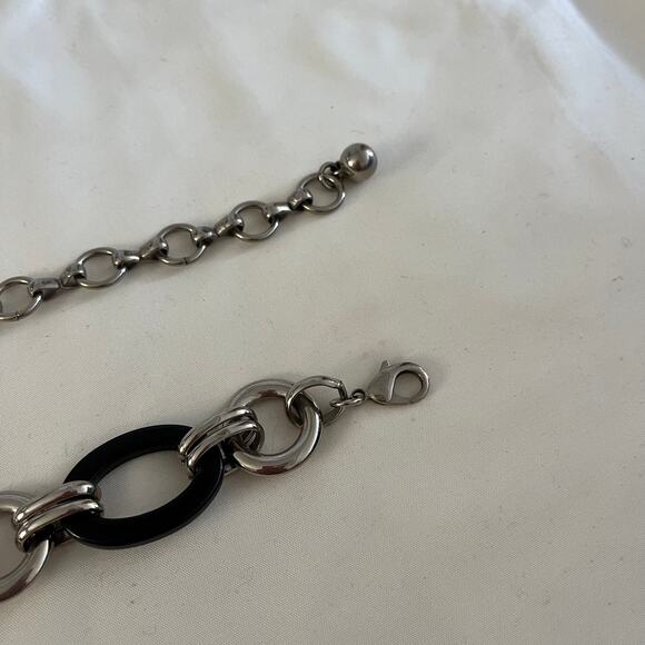 Silver Black Chain Belt Sz M/L Gothic Punk Skater Emo Grunge - Picture 5 of 6